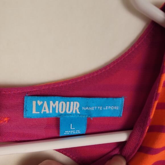 L'Amour by Nanette Lapore Orange Pink Stripe Sleeveless Skater Dress Dopamine - Picture 3 of 7